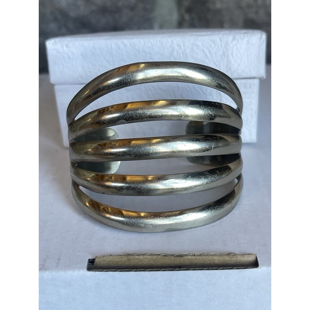 VTG Navajo Style Cuff Bracelet BELL TRADING Nickel Silver Five Band Southwest - Picture 2 of 13